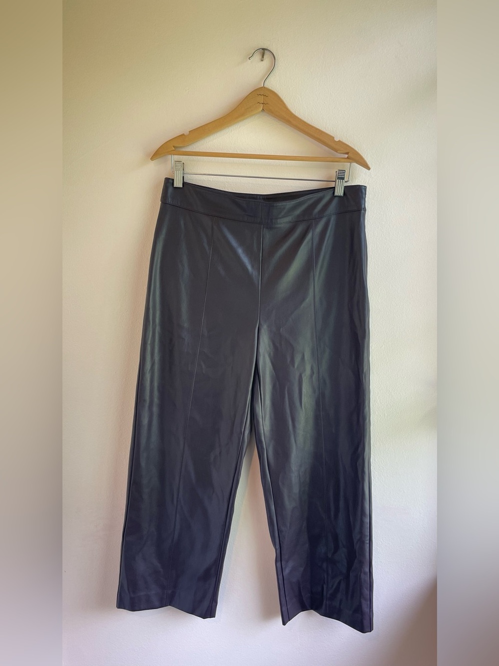 Ann Taylor High Rise Wide Leg Faux Leather Pants Size 6 Burgundy Cropped Trouser